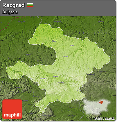 Physical Map of Razgrad, darken