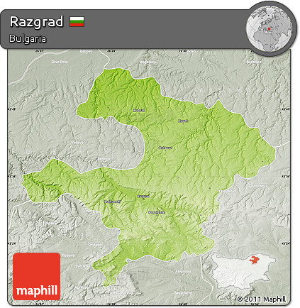 Physical Map of Razgrad, lighten, semi-desaturated