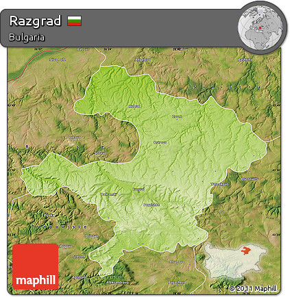 Physical Map of Razgrad, satellite outside