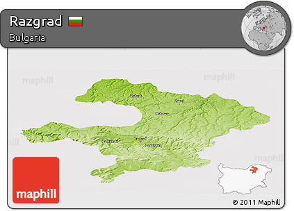 Physical Panoramic Map of Razgrad, cropped outside