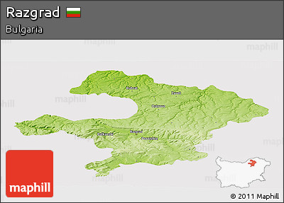 Physical Panoramic Map of Razgrad, cropped outside