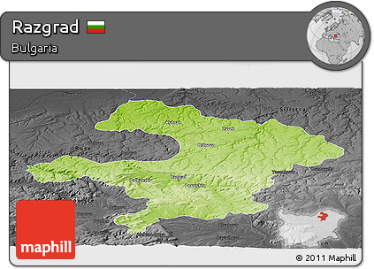 Physical Panoramic Map of Razgrad, darken, desaturated