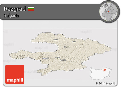 Shaded Relief Panoramic Map of Razgrad, cropped outside