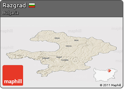 Shaded Relief Panoramic Map of Razgrad, cropped outside
