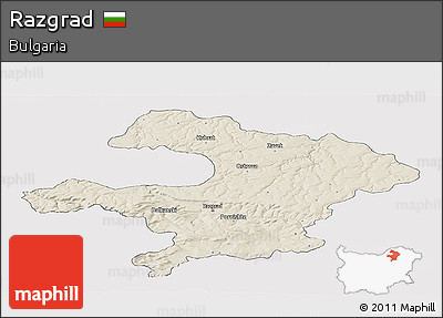 Shaded Relief Panoramic Map of Razgrad, cropped outside