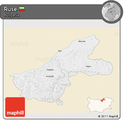 Classic Style 3D Map of Ruse, single color outside