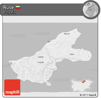 Gray 3D Map of Ruse, single color outside