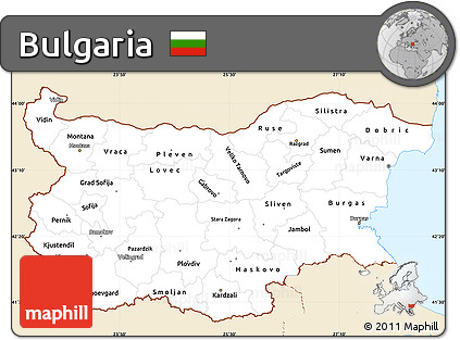 Classic Style Simple Map of Bulgaria, single color outside