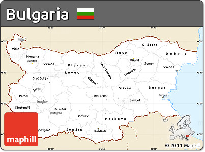Classic Style Simple Map of Bulgaria, single color outside