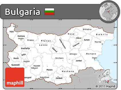 Gray Simple Map of Bulgaria, single color outside