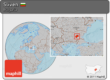 Gray Location Map of Sliven, hill shading