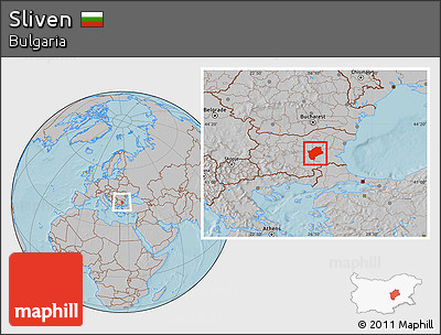 Gray Location Map of Sliven, hill shading