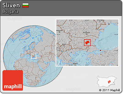 Gray Location Map of Sliven, hill shading