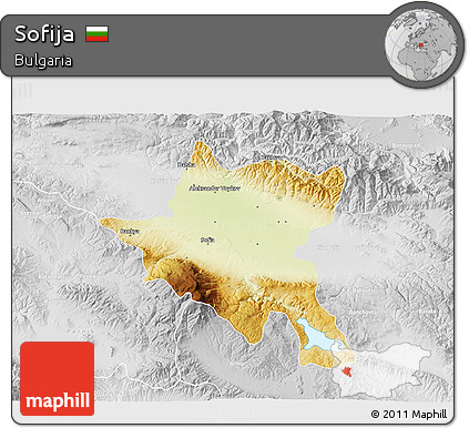 Physical 3D Map of Sofija, lighten, desaturated