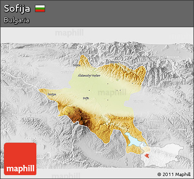 Physical 3D Map of Sofija, lighten, desaturated
