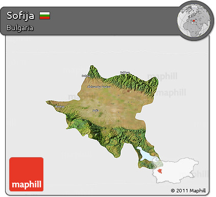 Satellite 3D Map of Sofija, single color outside