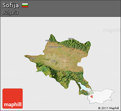 Satellite 3D Map of Sofija, single color outside