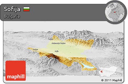 Physical Panoramic Map of Sofija, lighten, desaturated