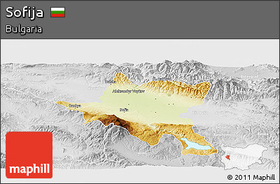 Physical Panoramic Map of Sofija, lighten, desaturated