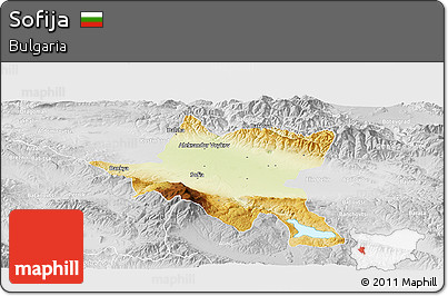 Physical Panoramic Map of Sofija, lighten, desaturated