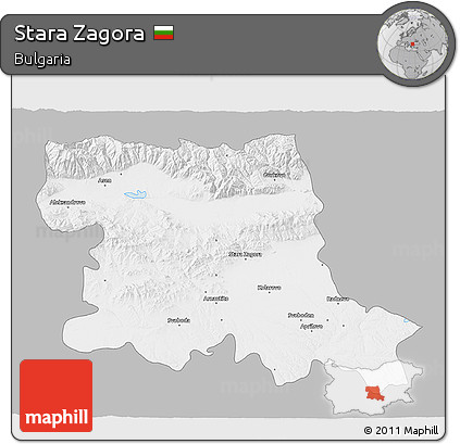 Gray 3D Map of Stara Zagora, single color outside