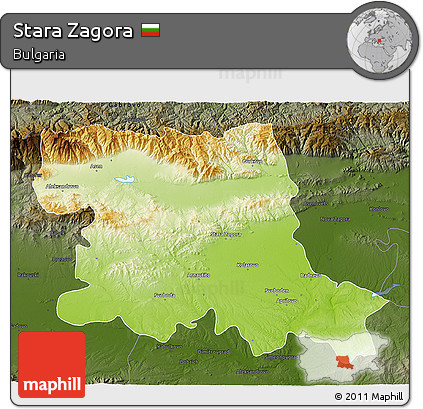 Physical 3D Map of Stara Zagora, darken