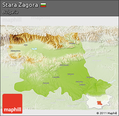 Physical 3D Map of Stara Zagora, lighten