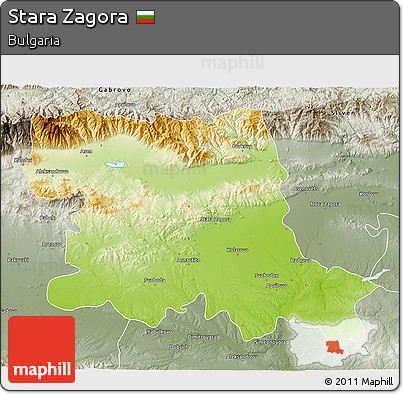 Physical 3D Map of Stara Zagora, semi-desaturated