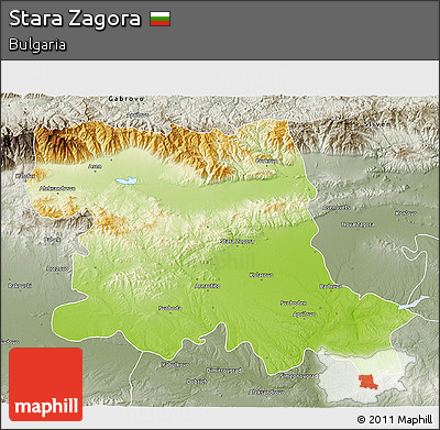 Physical 3D Map of Stara Zagora, semi-desaturated