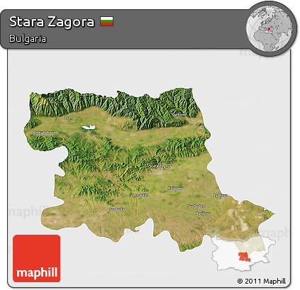 Satellite 3D Map of Stara Zagora, single color outside