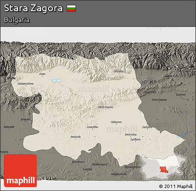 Shaded Relief 3D Map of Stara Zagora, darken