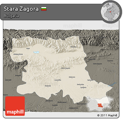 Shaded Relief 3D Map of Stara Zagora, darken