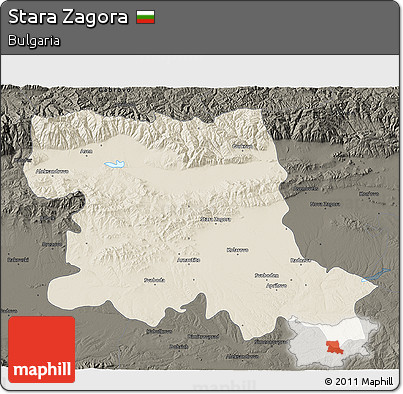 Shaded Relief 3D Map of Stara Zagora, darken