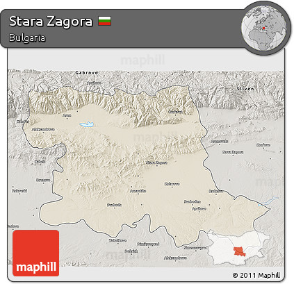 Shaded Relief 3D Map of Stara Zagora, semi-desaturated