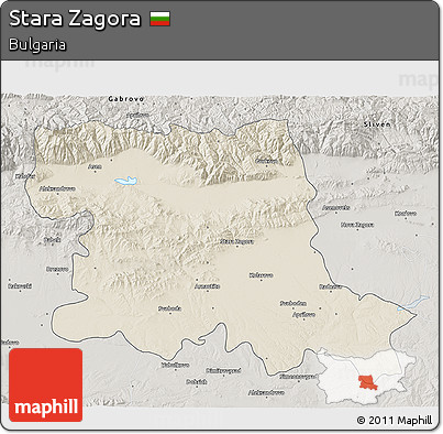 Shaded Relief 3D Map of Stara Zagora, semi-desaturated