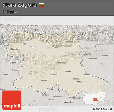 Shaded Relief 3D Map of Stara Zagora, semi-desaturated