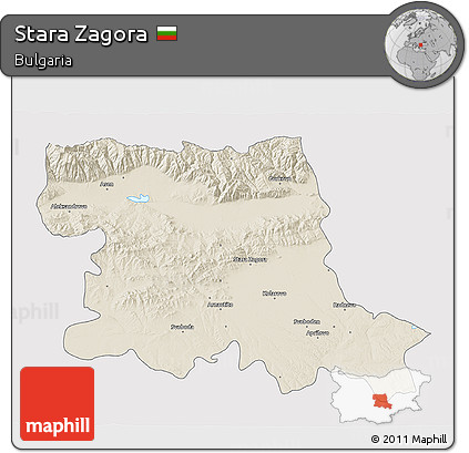 Shaded Relief 3D Map of Stara Zagora, single color outside