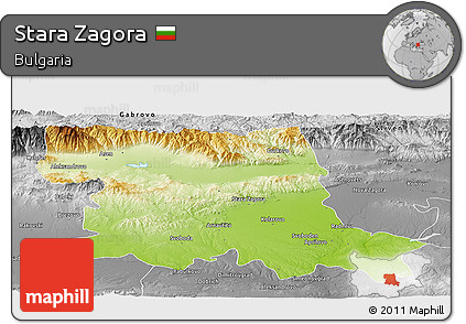 Physical Panoramic Map of Stara Zagora, desaturated