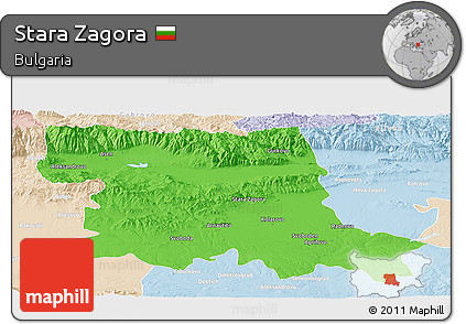 Political Panoramic Map of Stara Zagora, lighten