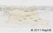 Shaded Relief Panoramic Map of Stara Zagora, lighten, semi-desaturated
