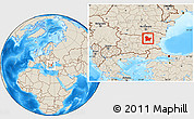 Shaded Relief Location Map of Targoviste, within the entire country