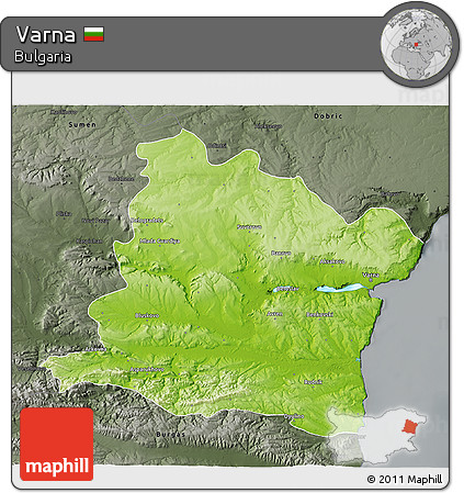 Physical 3D Map of Varna, darken, semi-desaturated