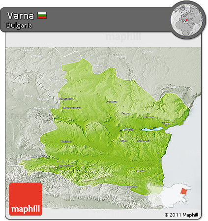 Physical 3D Map of Varna, lighten, semi-desaturated