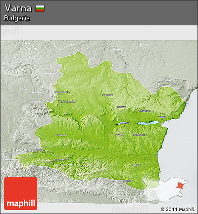 Physical 3D Map of Varna, lighten, semi-desaturated