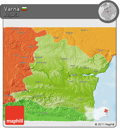 Physical 3D Map of Varna, political outside