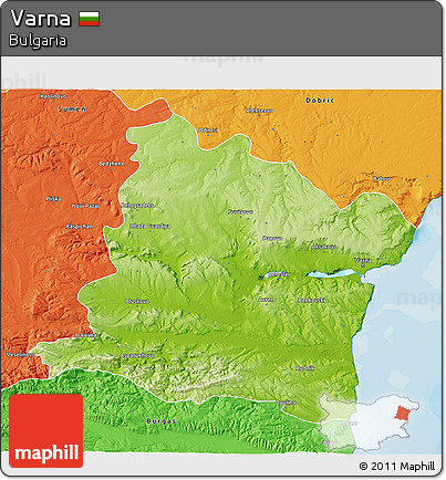 Physical 3D Map of Varna, political outside