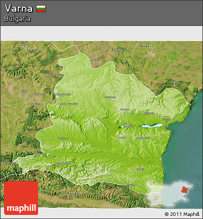 Physical 3D Map of Varna, satellite outside