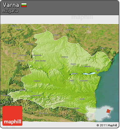 Physical 3D Map of Varna, satellite outside