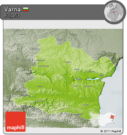 Physical 3D Map of Varna, semi-desaturated
