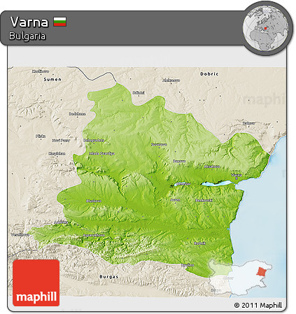 Physical 3D Map of Varna, shaded relief outside